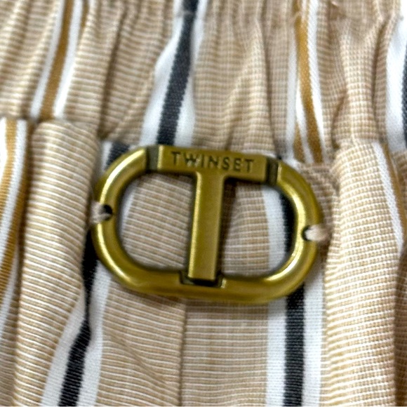 Twin-set Pull-on Utility Cargo Pants Vertical Striped 100% Cotton Shirred Waist - Picture 5 of 15